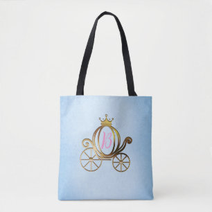 Tote Bag Gold Princess Carriage Blue Storybook Royal