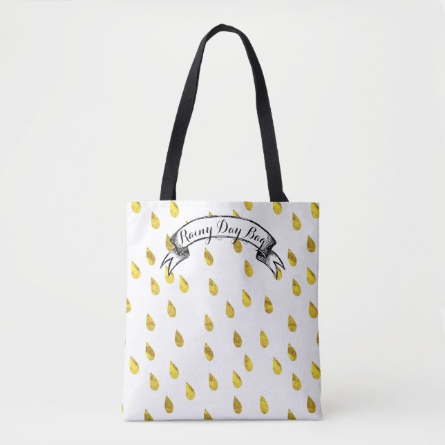 Tote Bag Gold Raindrop Rainy Day Motif (Devant)