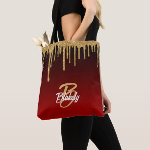 Tote Bag Gold Red Parties scintillant Drig Monogramme Éperc