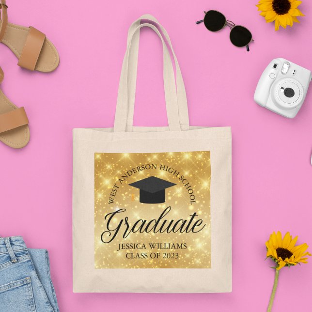 Tote Bag Gold Sparkle Graduate Chic 2023 Graduation personn (Créateur téléchargé)