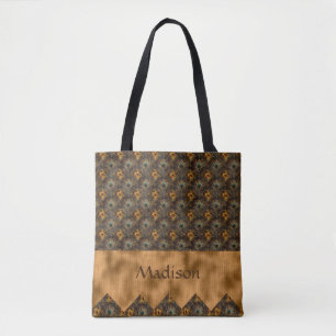 Tote Bag Gold Turquoise Elegant Peacock Pretty Nom Personna