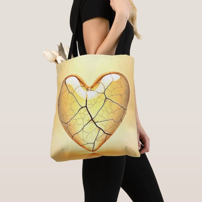Tote Bag Golden Cracked Heart Art (De près)