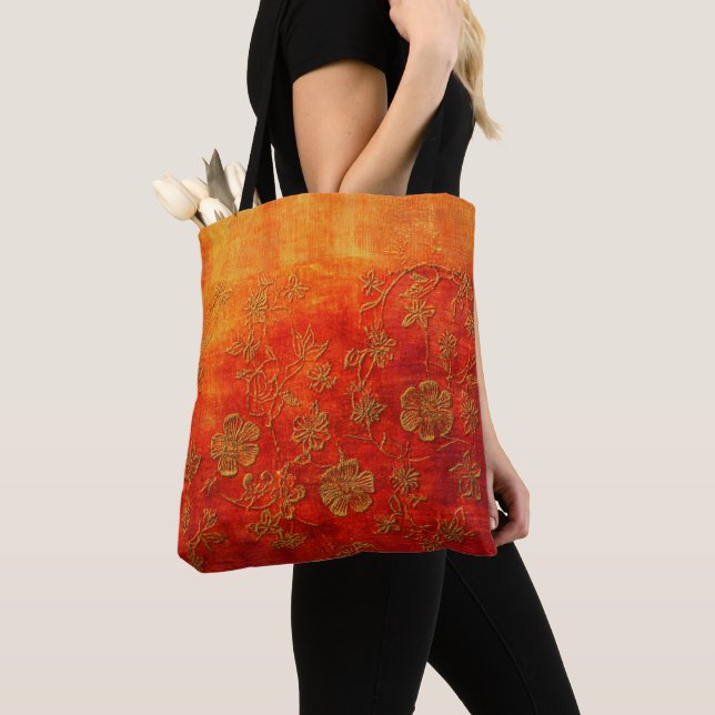 Tote Bag Golden Ember Floral Batik (De près)