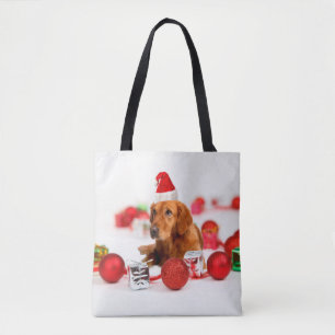 Tote Bag Golden Retriever Chien W Red Santa Hat