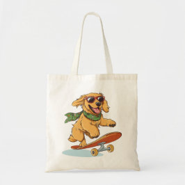 Tote Bag Golden Retriever Dog Skateboarding