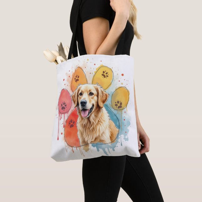 Tote Bag Golden Retriever en Empreinte de patte aquarelle (De près)
