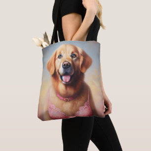 Tote Bag Golden Retriever portant une barre rose