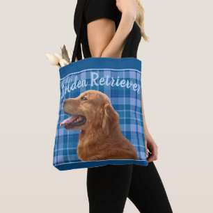 Tote Bag Golden Retriever sur Blue Plaid