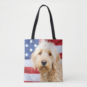 Tote Bag Goldendoodle avec drapeau américain