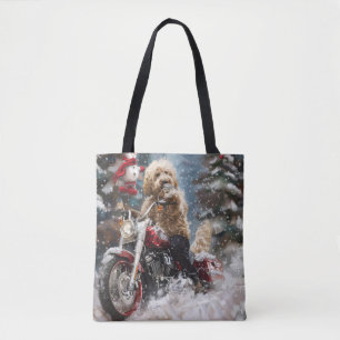 Tote Bag Goldendoodle Chien qui conduit une moto Noël 
