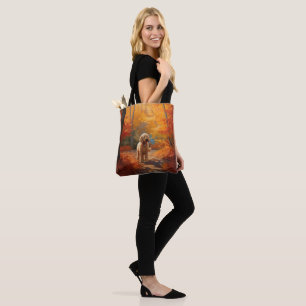 Tote Bag Goldendoodle dans les feuilles d'automne qui tombe