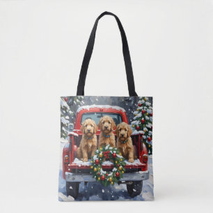 Tote Bag Goldendoodle Noël Camion Rouge Fêtes