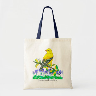 Tote Bag Goldfinch Oiseau Violets violets Fleurs sauvages