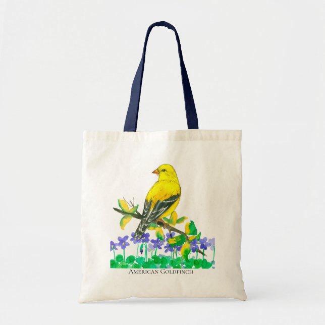 Tote Bag Goldfinch Oiseau Violets violets Fleurs sauvages (Devant)
