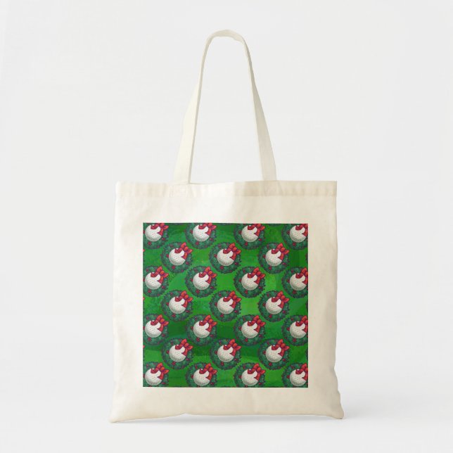 Tote Bag Golf Ball Christmas Wreath Motif sur Green (Devant)