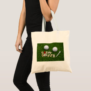 Tote Bag Golf Happy Golfer avec balle de golf sur vert