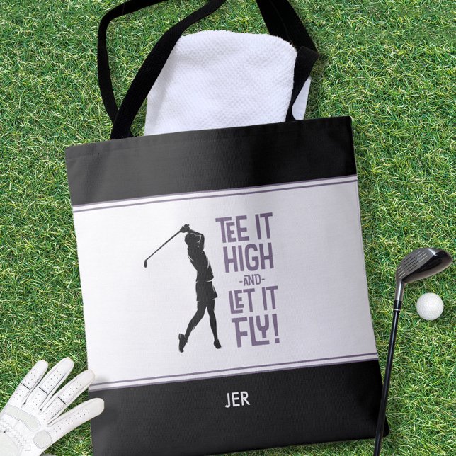 Tote Bag Golf mignon Humour golfique Drôle Noir Blanc Viole (Cute Golfer Golf Humor Funny Black White Purple Tote Bag)