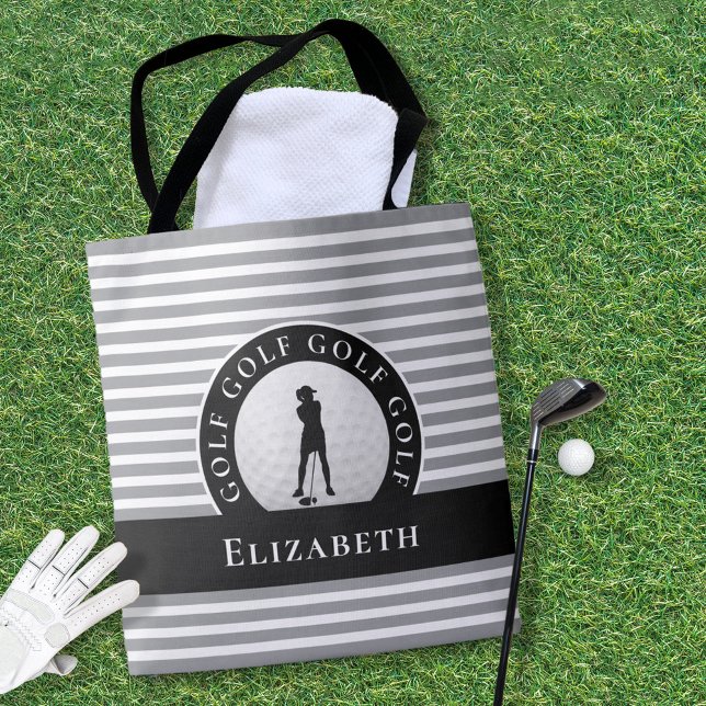 Tote Bag Golfer Cute Monogrammed Golf Moderne Noir Design (Créateur téléchargé)