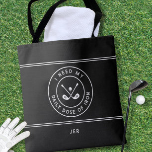 Tote Bag Golfer Golf Iron Humour Funny moderne noir blanc