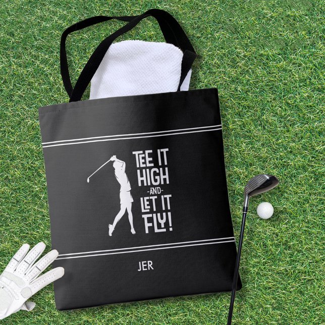 Tote Bag Golfeur Humour Golf Drôle Sports Moderne Noir Blan (Personalized Golfer Golf Humor Funny Sports Modern Black & White Tote Bag For Her.)