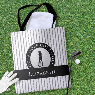 Tote Bag Golfeur Moderne Monogramme Gris Noir Sports