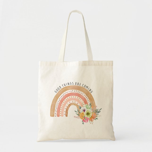 Tote Bag Good things are coming, boho rainbow (Devant)