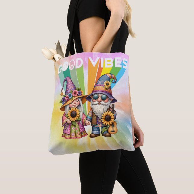 Tote Bag Good Vibes Hippie Gnomes (De près)