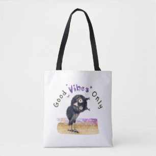 Tote Bag Good Vibes seulement avec Chouette curieuse