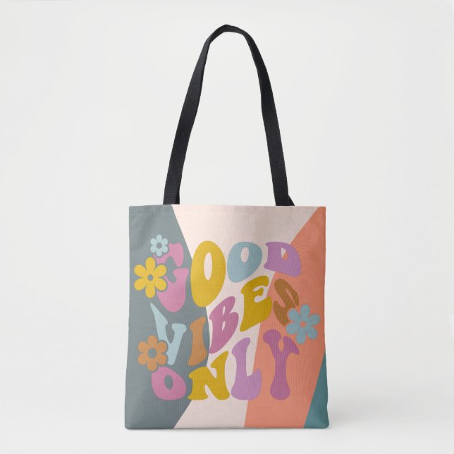 Tote Bag Good Vibes seulement Citation Retro 60s Hippie Des (Devant)