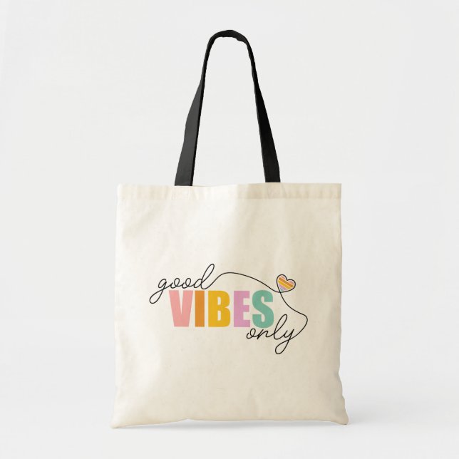 Tote Bag Good Vibes seulement Rainbow Heart (Devant)