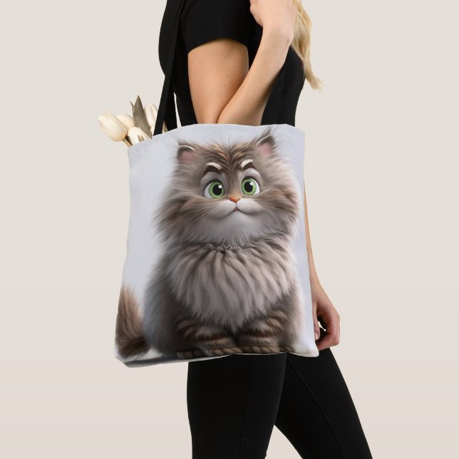 TOTE BAG GOOFY SMILING GREY TABBY CARTOON CAT (De près)