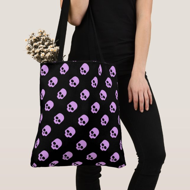 Tote Bag Gote Goth Crânes roses (De près)