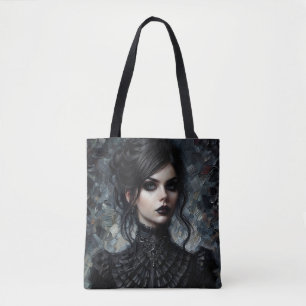 Tote Bag Goth Victorian Femme En Portrait Noir