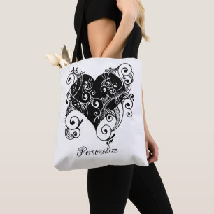 Tote Bag Gothique Coeur Noir Tatouage Art Design Personnali