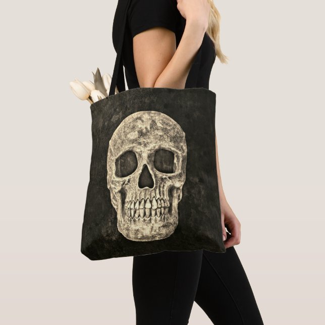 Tote Bag Gothique Humain Crâne Beige Noir Vieux Grunge Text (De près)