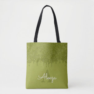 Tote Bag Gouttes de paillettes vert olive