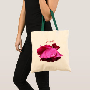 Tote Bag Gouttes de pluie de rose rouge Floral Personnalisé
