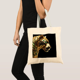 Tote Bag Grâce royale : le jaguar doré orné d'émeraudes