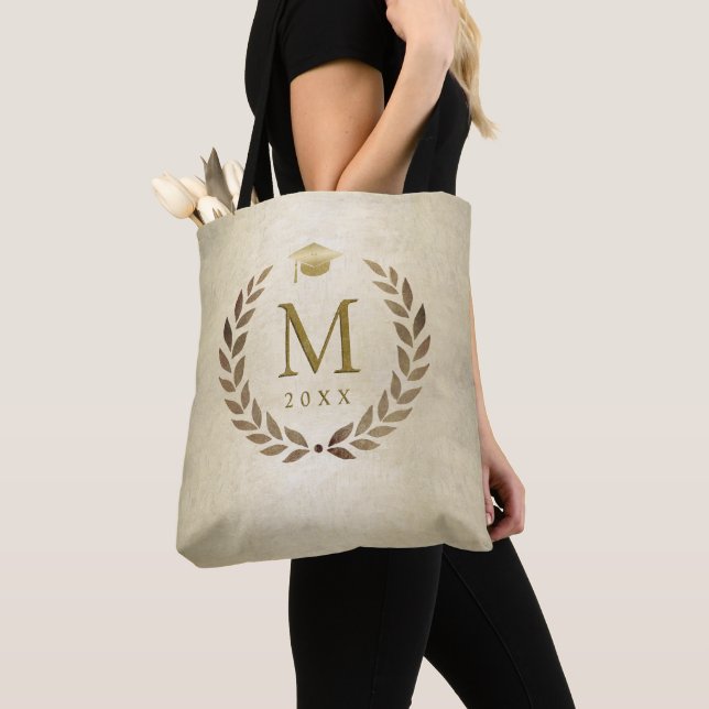 Tote Bag Graduation Gold Laurel Wreath Monogrammed Initial (De près)