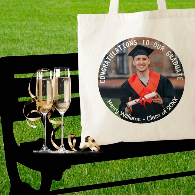 Tote Bag Graduation Photo Elegant Keepsaké (A custom tote bag for a new graduate, personalized with a photo, name and year)