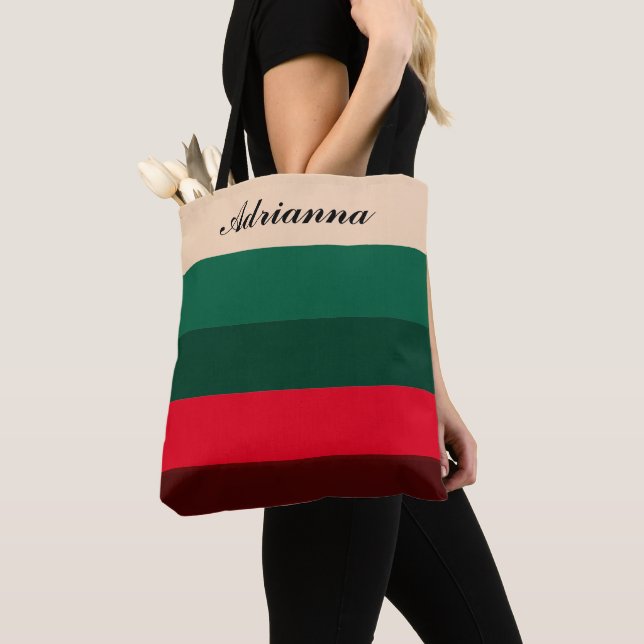 Tote Bag Gradué Red Green Holiday Stripe Nom Fourre-tout (De près)