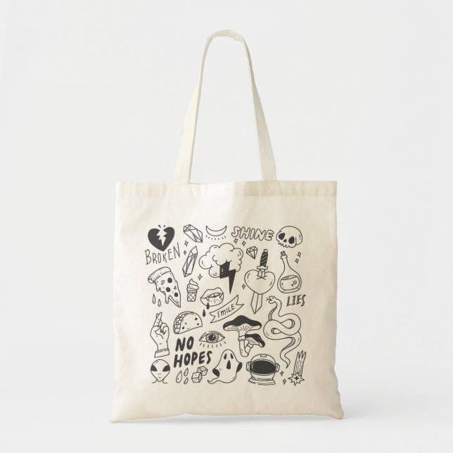 Tote Bag Graffiti mignon : Doodle Art Set. (Devant)