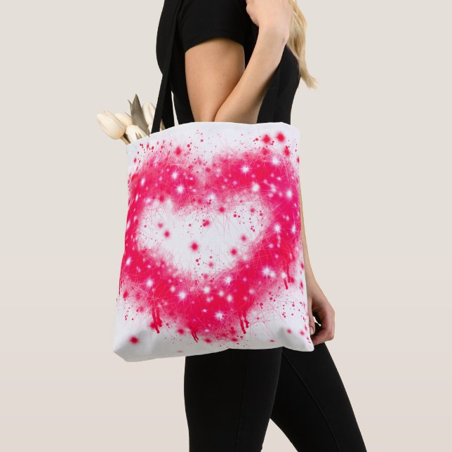 Tote Bag Graffiti peinture rose brillant design coeur (De près)