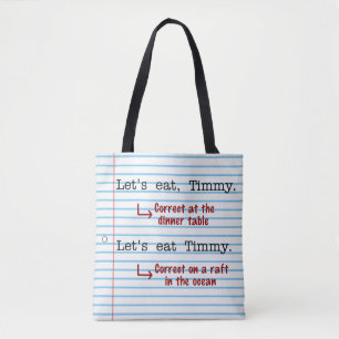 Tote Bag Grammaire de la ponctuation amusante Mangeons le