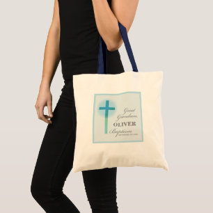 Tote Bag Grand Baptême petit-fils Bleu dentelle personnalis