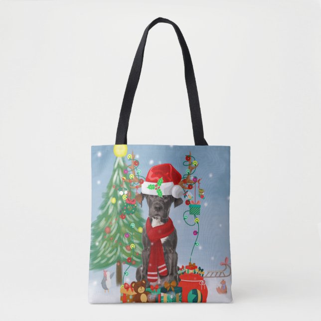 Tote Bag Grand chien Danois avec cadeaux de Noël (Devant)