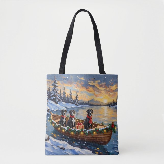 Tote Bag Grand Danois Bateau de Noël des Fêtes (Devant)