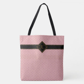 Tote Bag Grand décoré d'un monogramme rose chic de point de
