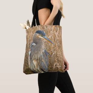 Tote Bag Grand Héron bleu dans un champ de roseaux dorés