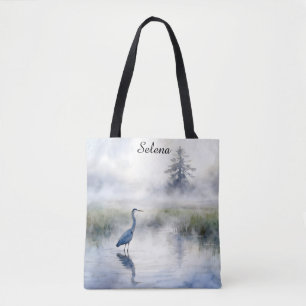 Tote Bag Grand Héron Bleu dans un marais salant